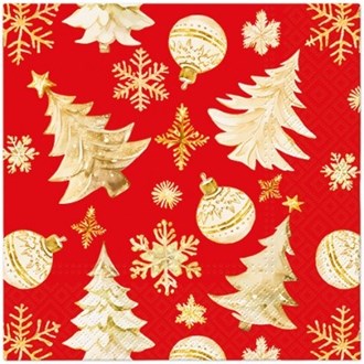 Golden Christmas Trees Red Napkins